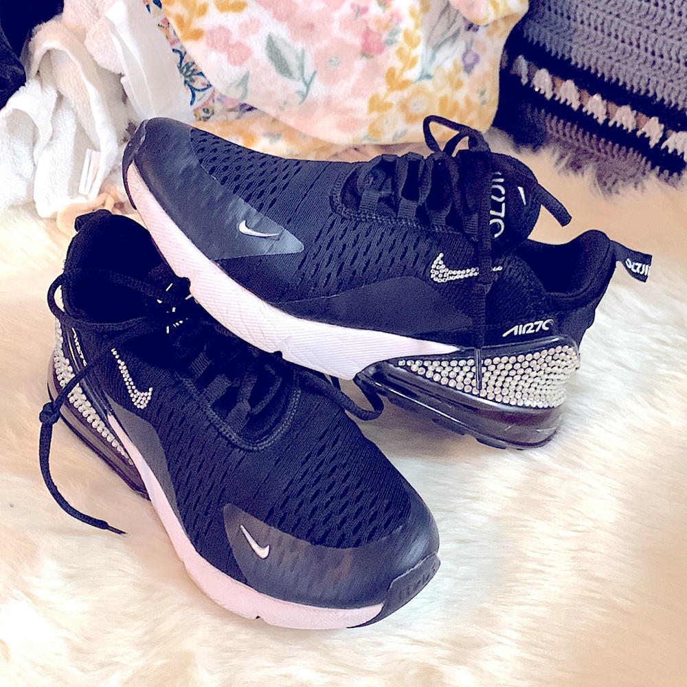 🥳HP:Nike Air Max 270 Swarovski Women's BLING Sneakers BLACK & WHITE